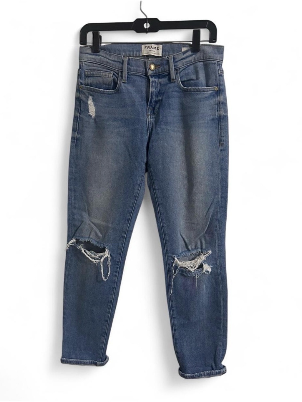 Frame Denim Le Boy Distressed Blue Jeans